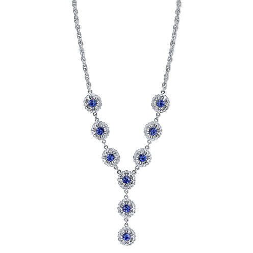 1928® Jewelry Silver-Tone Blue Crystal Flower Y-Necklace