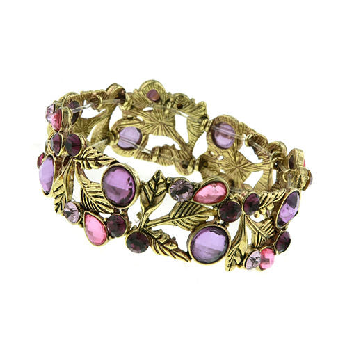 1928® Jewelry Gold-Tone Purple Leaf Stretch Bracelet