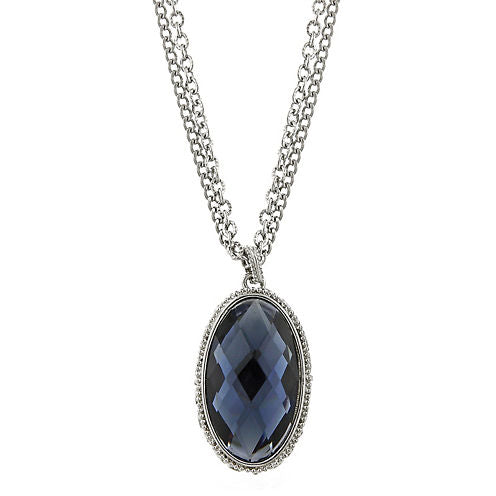 1928 Vintage Inspirations Womens Blue Brass Oval Pendant Necklace