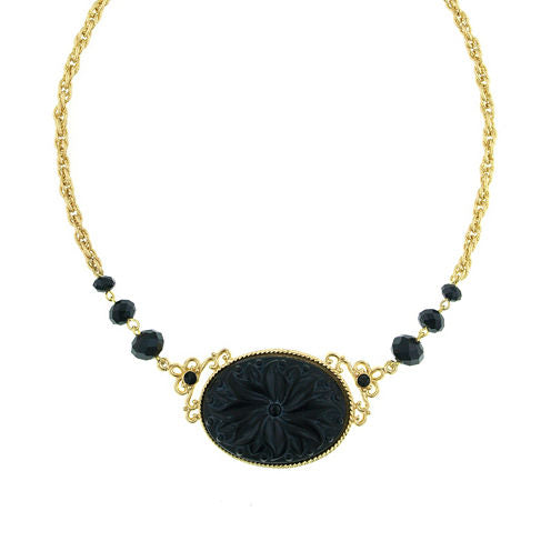 1928 Vintage Inspirations Womens Black Brass Flower Collar Necklace