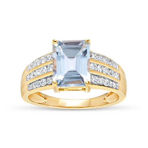 18K Gold over Silver Blue and White Genuine Topaz Ring featuring Swarovski Genuine Gemstones