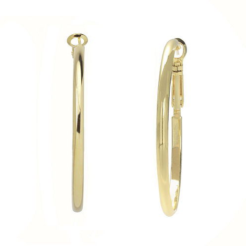 18K Gold Over Brass 40mm Polished Round Tube Hoop Earrings