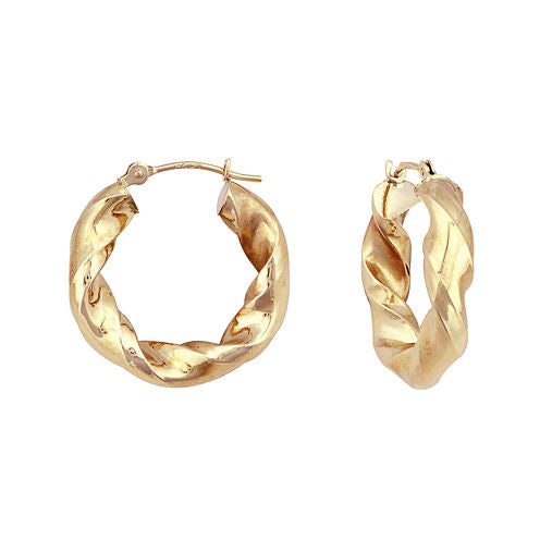 14K Yellow Gold Twist Rope Hoop Earrings