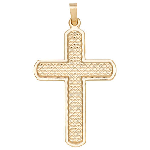 14K Yellow Gold Textured Round-Edge Cross Charm Pendant