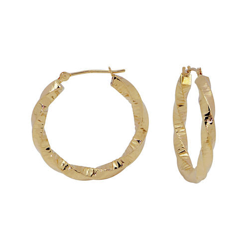 14K Yellow Gold Rope Textured Hoop Earrings