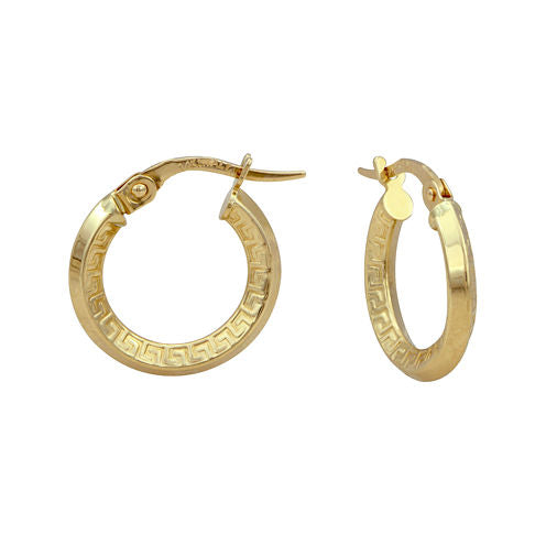 14K Yellow Gold Polished 19mm Greek Key Hoop Earrings