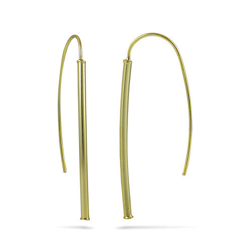 14K Yellow Gold Over Sterling Silver Bar Drop Earrings