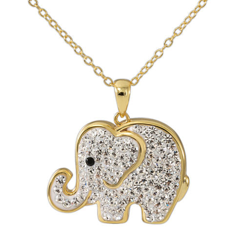 14K Yellow Gold Over Silver Crystal Elephant Pendant Necklace