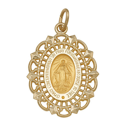 14K Yellow Gold Oval Framed Miraculous Medal Charm Pendant