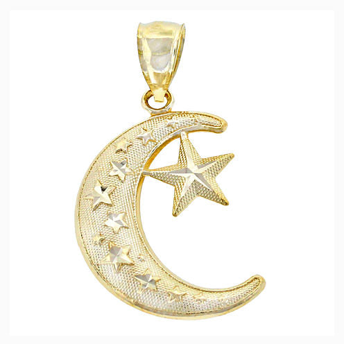 14K Yellow Gold Moon & Star Charm Pendant