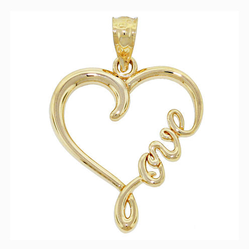 14K Yellow Gold Love Heart Charm Pendant