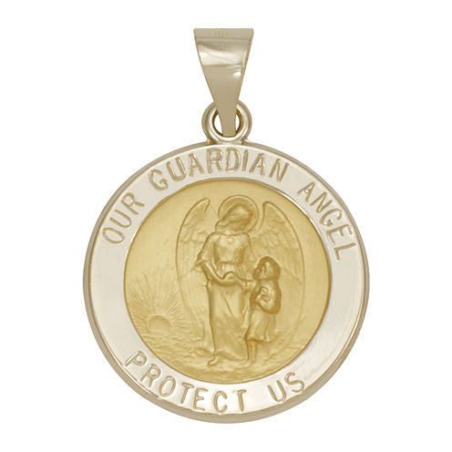 14K Yellow Gold Guardian Angel Medallion Pendant