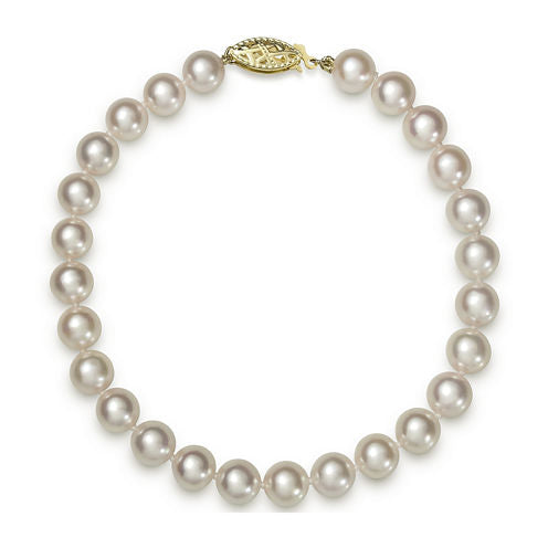 14K Yellow Gold Genuine Akoya Pearl Bracelet