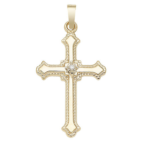 14K Yellow Gold Diamond Accent Cross Charm Pendant