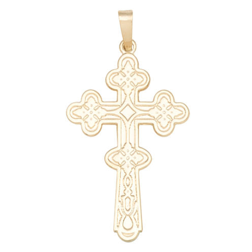 14K Yellow Gold Budded Cross Charm Pendant