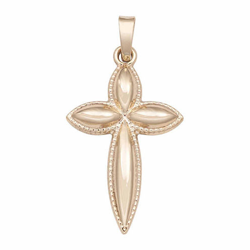 14K Yellow Gold Beaded Passion Cross Charm Pendant