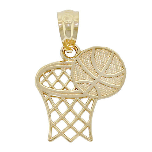 14K Yellow Gold Basketball Hoop Charm Pendant