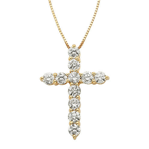 14K Yellow Gold 1 CT. T.W. Diamond IGL Certified Cross Pendant Necklace