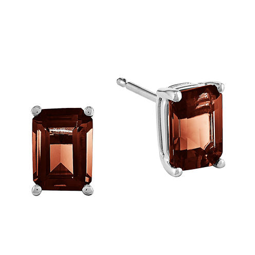 14k White Gold Emerald-Cut Genuine Garnet Earrings