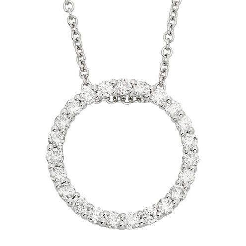 14K White Gold Diamond Certified Circle Pendant Chain