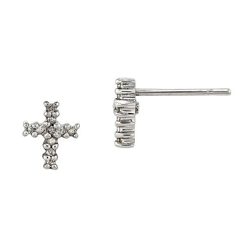 14K White Gold Diamond Accent Cross Earrings