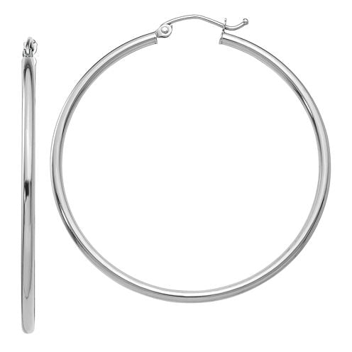 14K White Gold 45mm Round Hoop Earrings