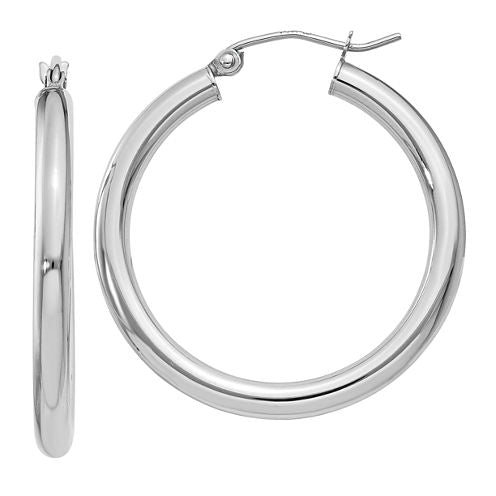 14K White Gold 30mm Round Hoop Earrings