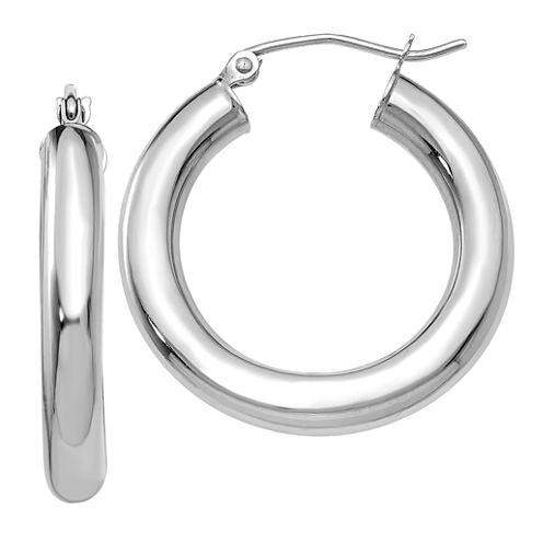 14K White Gold 25mm Round Hoop Earrings