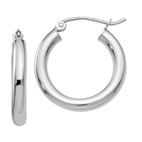 14K White Gold 20mm Round Hoop Earrings