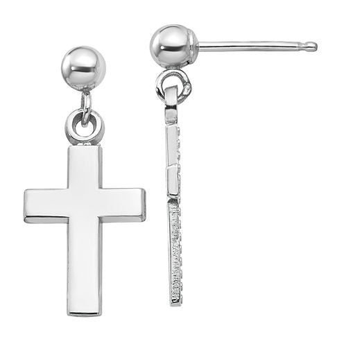 14K White Gold 20mm Cross Stud Earrings