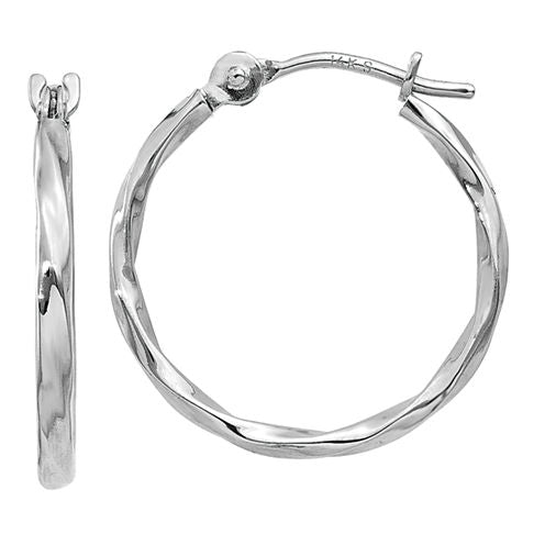 14K White Gold 13mm Round Hoop Earrings