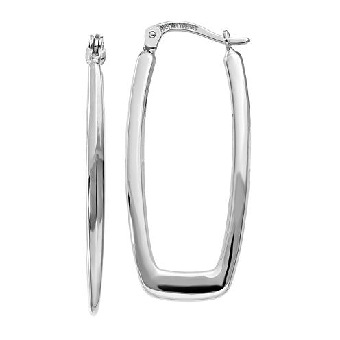 14K White Gold 11mm Rectangular Hoop Earrings