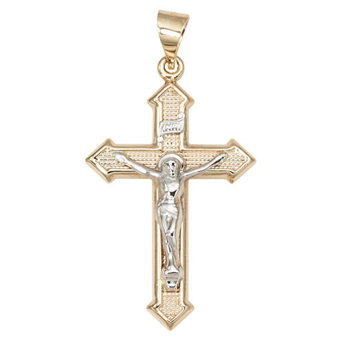 14K Two-Tone Gold Textured Crucifix Charm Pendant