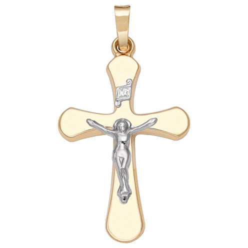 14K Two-Tone Gold Rounded-Edge Crucifix Charm Pendant