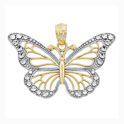 14K Two-Tone Gold Diamond-Cut Butterfly Charm Pendant