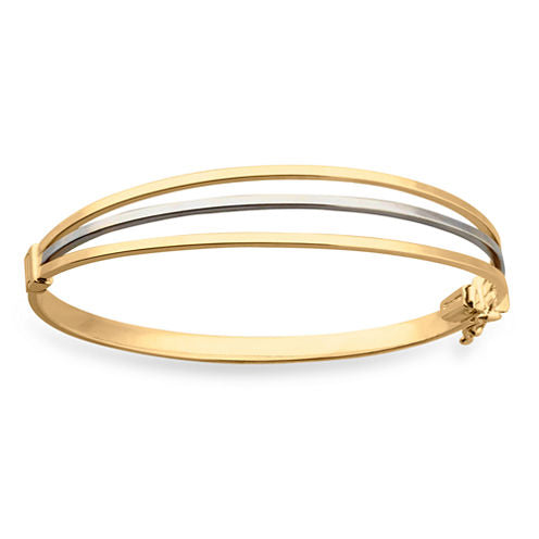 14K Two-Tone Gold 3 Row Hinged Bangle