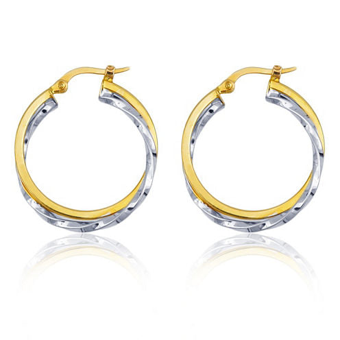 14K Two Tone Gold 25mm Hoop Earrings