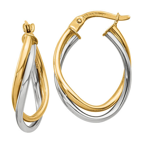 14K Two Tone Gold 20mm Oval Hoop Earrings