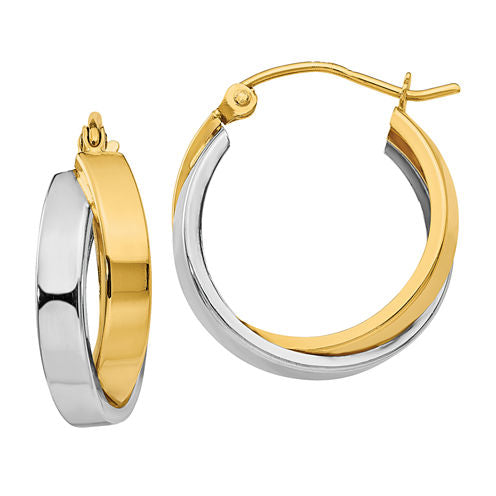 14K Two Tone Gold 14mm Round Hoop Earrings