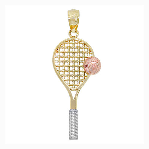 14K Tri-Color Gold Tennis Racquet Charm Pendant