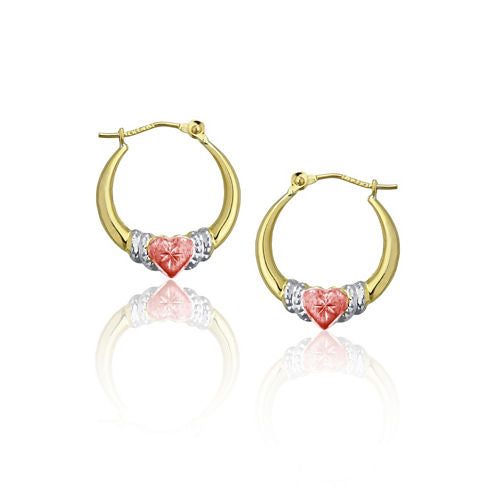 14K Tri-Color Gold 18mm Heart Hoop Earrings