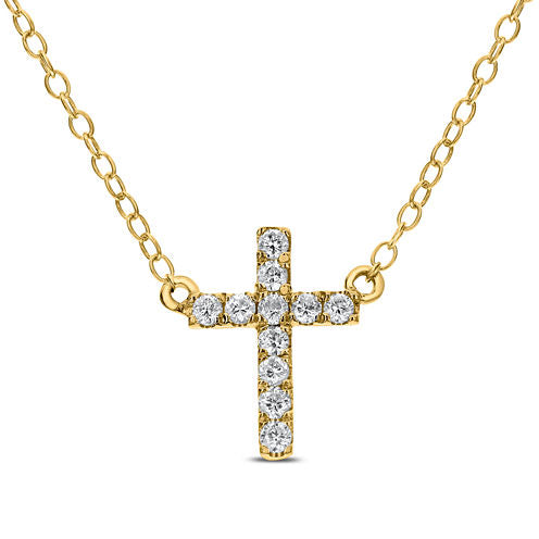 Womens 1/8 CT. T.W. Genuine White Diamond 14K Gold Cross Pendant Necklace