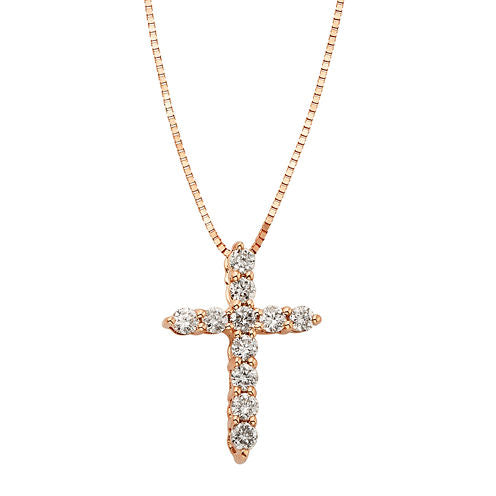 14K Rose Gold 1/4 CT. T.W. Diamond IGL Certified Cross Pendant Necklace