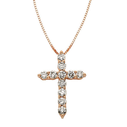 14K Rose Gold 1/2 CT. T.W. Diamond IGL Certified Cross Pendant Necklace