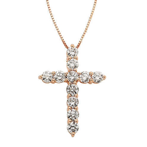 14K Rose Gold 1 CT. T.W. Diamond IGL Certified Cross Pendant Necklace