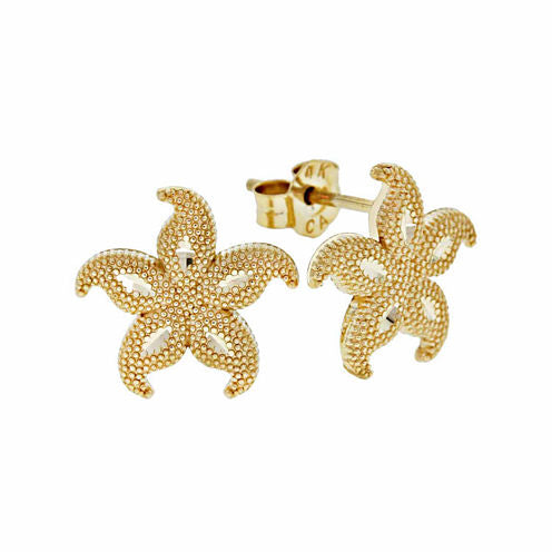 14K Gold Star Fish Stud Earrings