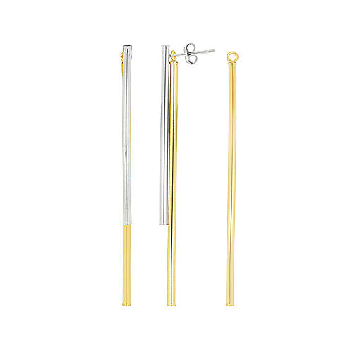 14K Gold Over Sterling Silver Double Bar Drop Earrings