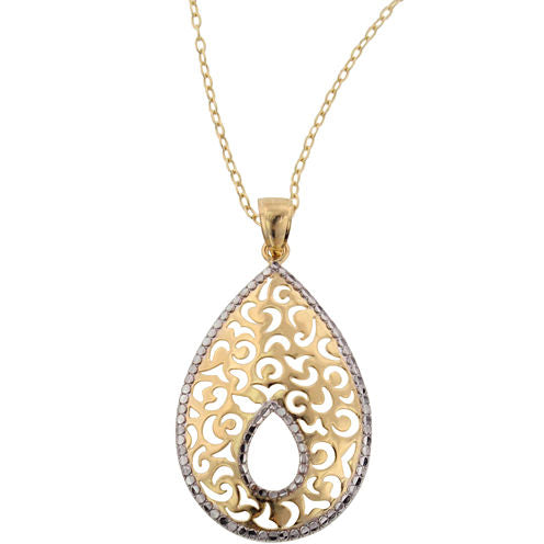 14K Gold Over Silver Textured Teardrop Pendant Necklace