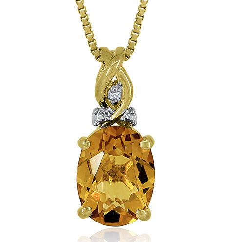 14K Gold Over Silver Citrine and Diamond Accent Pendant Necklace