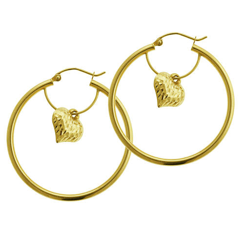 14K Gold 35mm Heart Hoop Earrings